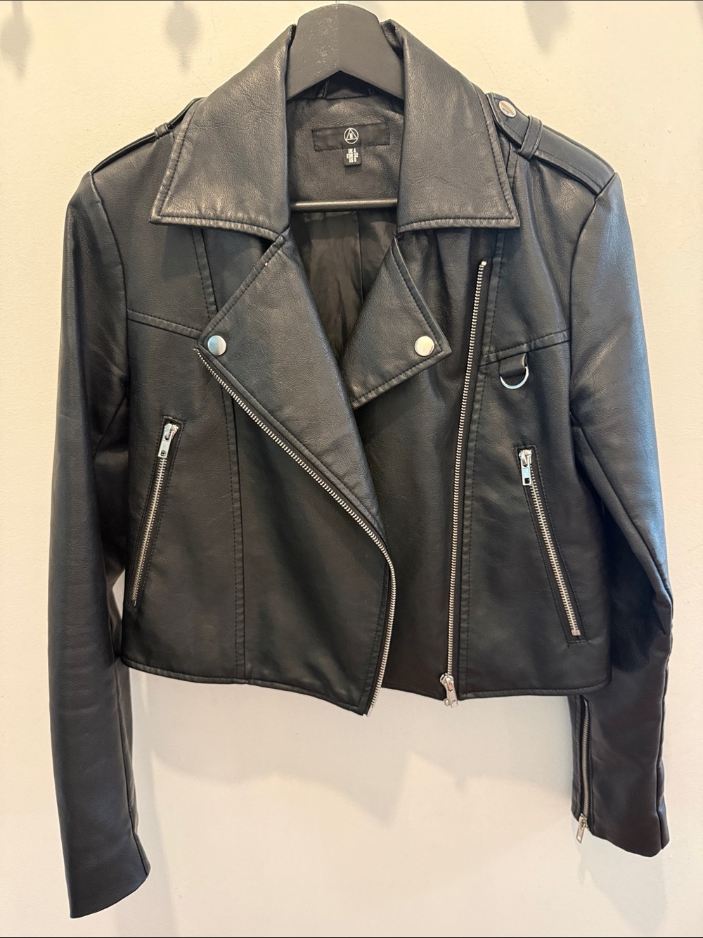 Missguided Black Faux Leather Moto Jacket with Silver Hardware